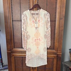 Free People Bohemian Cream and Pink Tunic Dress XS